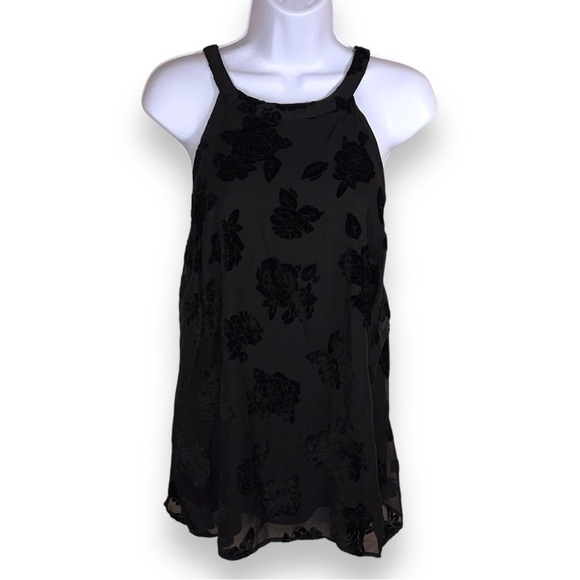 SIZE 12 TORRID 0 BLACK FLORAL VELVET ACCENT TANK SLEEVELESS FLOWY HALTER GOTH - Picture 1 of 14